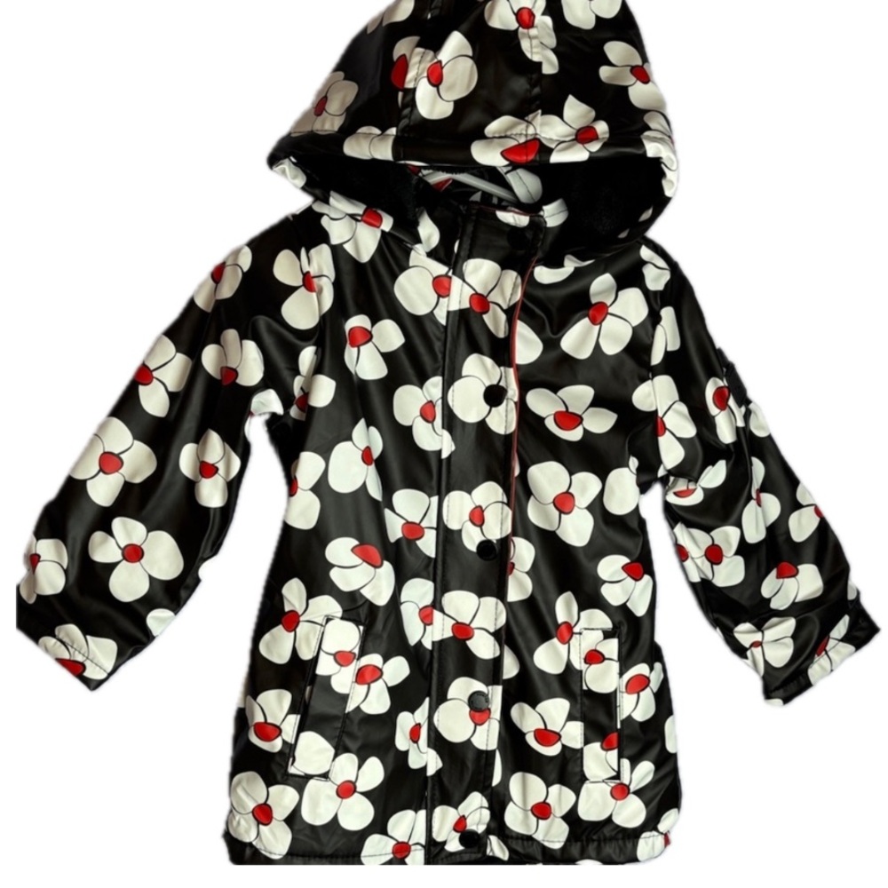 Genuine Hunter Kids Floral Hooded Raincoat Flowers Faux Fur Lining (not Target)
